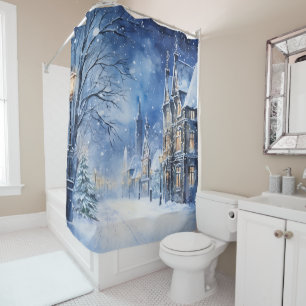 Rideaux De Douche Vintage nuit d'hiver en centre-ville
