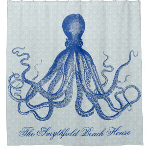Rideaux De Douche Vintage Octopus Nautical Beach House Ancres Bleu