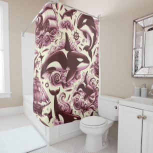 Rideaux De Douche Vintage Orca Nautique Sans Mer