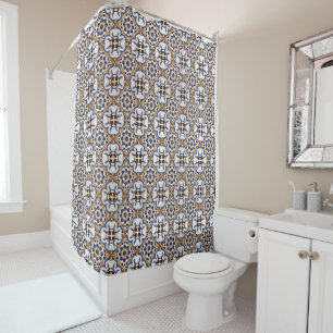 Rideaux De Douche Vintage Portugais Azulejo Blue Yellow Motif