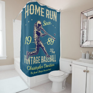 Rideaux De Douche Vintage Retro Baseball Accueil Exécutez votre nom