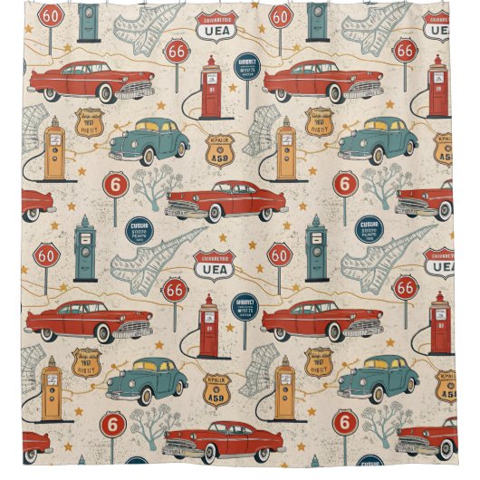 Rideaux De Douche Vintage Road Trip Pattern (2) (Devant)