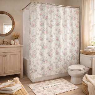 Rideaux De Douche Vintage Rustique Shabby Chic Floral sur Bois Maiso