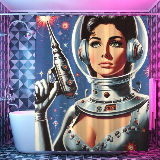 Rideaux De Douche Vintage Sci-fi Astronaut Girl