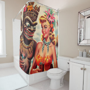 Rideaux De Douche Vintage Tiki Pin-up