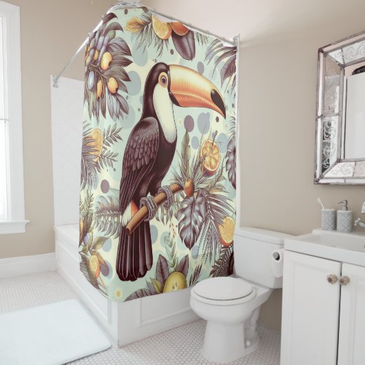 Rideaux De Douche Vintage Toucan Tropical Motif (En situation)