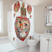 Rideaux De Douche vintage valentines rouge blanc (En situation)