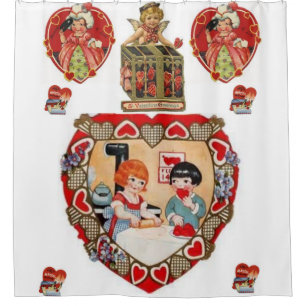Rideaux De Douche vintage valentines rouge blanc