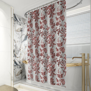 Rideaux De Douche Vintage Velours Faux Botanique Rouille Argent