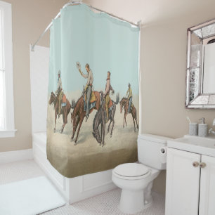 Rideaux De Douche Vintage Western 4 Cowboys à cheval
