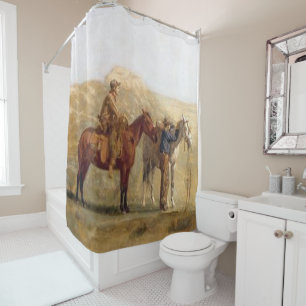 Rideaux De Douche Vintage Western Art Cowboy Avec Chevaux