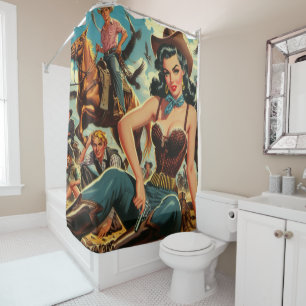 Rideaux De Douche Vintage Western Country Girl