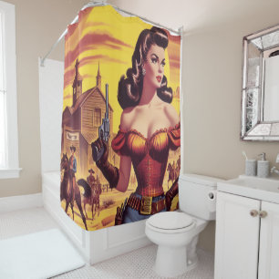 Rideaux De Douche Vintage Western Pin-up