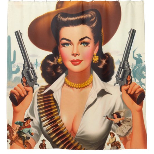 Rideaux De Douche Vintage Western Pin-up (Devant)