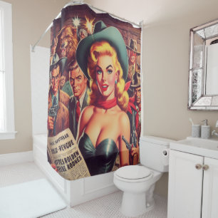 Rideaux De Douche Vintage Western Pulp Girl