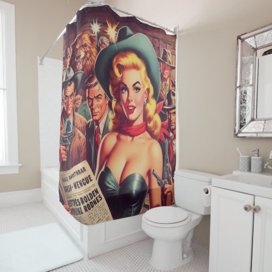 Rideaux De Douche Vintage Western Pulp Girl (En situation)