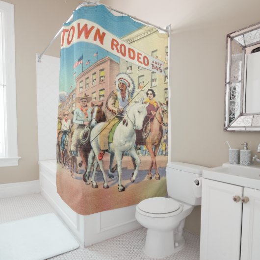 Rideaux De Douche Vintage Western Rodeo Parade Imprimer (En situation)