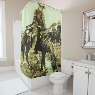 Rideaux De Douche Vintage Western Texas Cowboy Trail Ride Horse