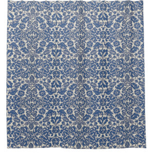 Rideaux De Douche Vintage William Morris Motif Floral Bleu Blanc