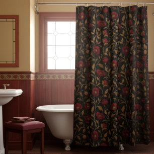 Rideaux De Douche Vintage William Morris Poppy Floral Rouge Or