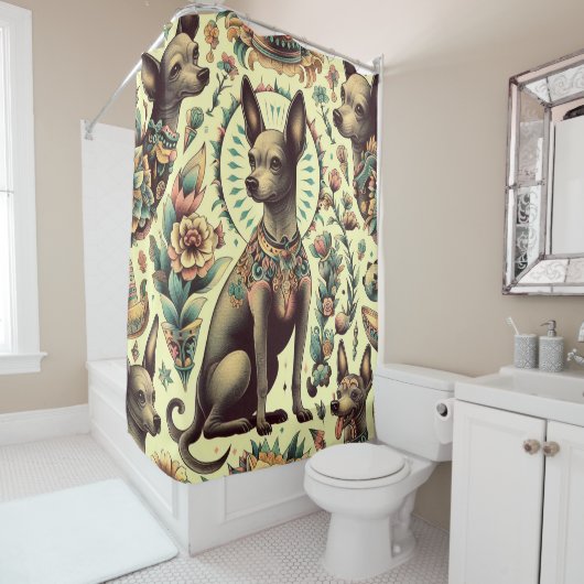 Rideaux De Douche Vintage Xoloitzcuintle sans fil (En situation)