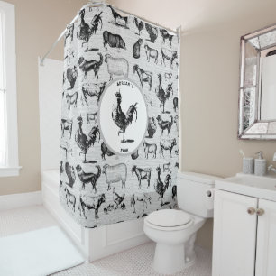 Rideaux De Douche Vintages animaux de ferme Collage rustique