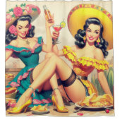 Rideaux De Douche Vintages Filles Sombrero (Devant)