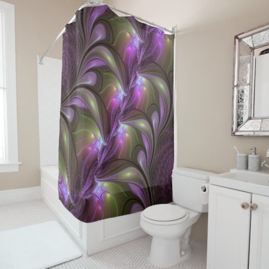 Rideaux De Douche Violet Abstrait violet violet kaki fractal (En situation)