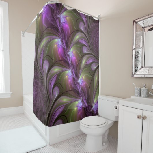 Rideaux De Douche Violet Abstrait violet violet kaki fractal (En situation)