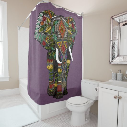 Rideaux De Douche violet d'éléphant à fleurs (En situation)