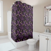 Rideaux De Douche Violet Gothique Et Motif Botanique Noir (En situation)