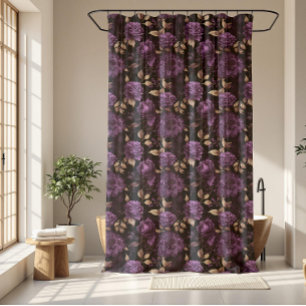 Rideaux De Douche Violet Gothique Et Motif Botanique Noir