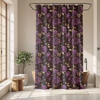 Rideaux De Douche Violet Gothique Et Motif Botanique Noir