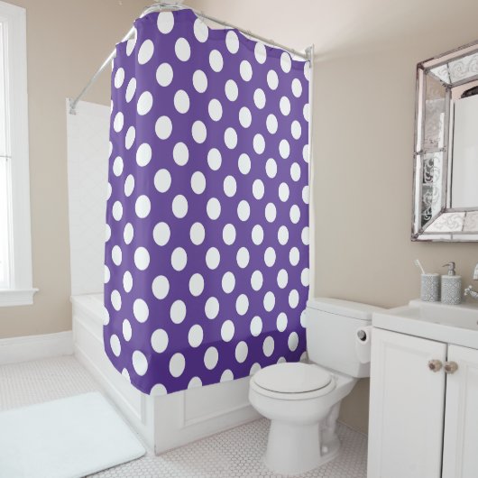 Rideaux De Douche Violet pourpre et pois blancs (En situation)