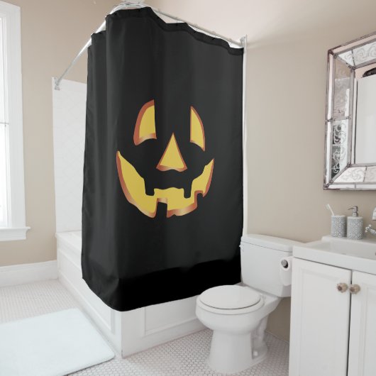 Rideaux De Douche Visage de citrouille pour Halloween (En situation)