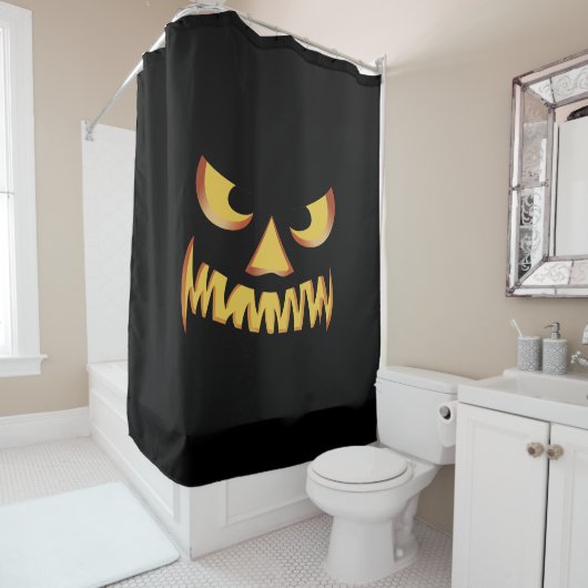 Rideaux De Douche Visage de citrouille pour Helloween (En situation)