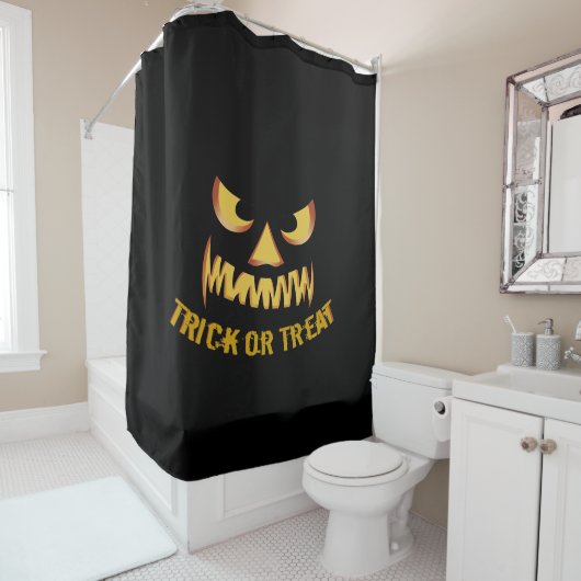 Rideaux De Douche Visage de citrouille pour Helloween (En situation)