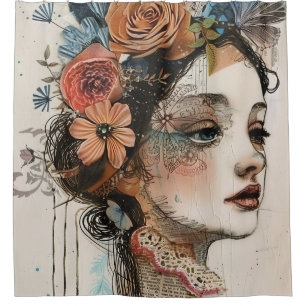 Rideaux De Douche Visage de collage de scrapbook vintage (2)