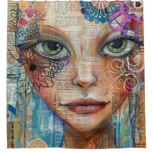 Rideaux De Douche Visage de collage de scrapbook vintage (3)