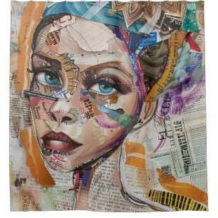 Rideaux De Douche Visage de collage de scrapbook vintage (6)