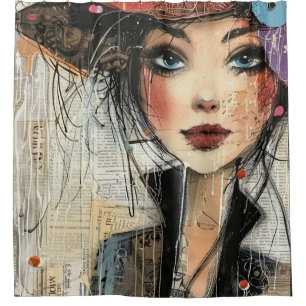 Rideaux De Douche Visage de collage de scrapbook vintage (8)