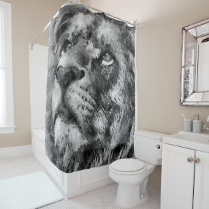 Rideaux De Douche Visage de lion placide argenté
