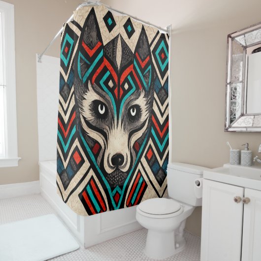Rideaux De Douche Visage de loup aztèque (En situation)