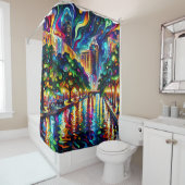 Rideaux De Douche Visions vibrantes : San Antonio Riverwalk psychédé (En situation)