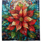 Rideaux De Douche Vitraux de Noël Fleur rouge Poinsettia (Devant)