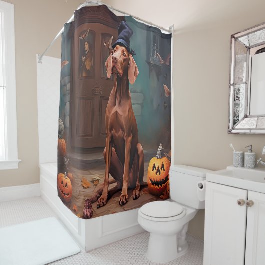 Rideaux De Douche Vizsla Citrouille Halloween effroi (En situation)