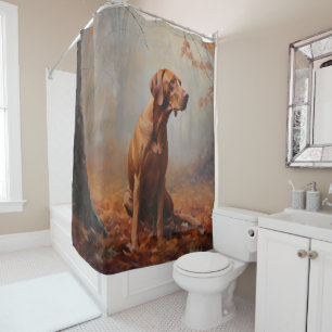 Rideaux De Douche Vizsla dans les feuilles d'automne qui tombent ins