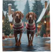 Rideaux De Douche Vizsla Dogs Christmas Snow Holiday (Devant)