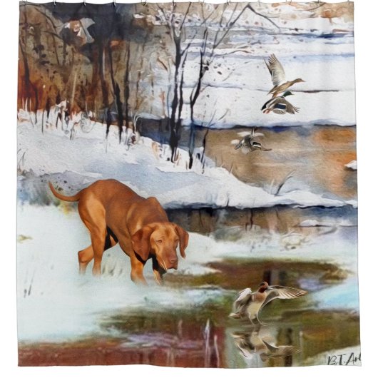 Rideaux De Douche Vizsla hongroise, canards de chasse en hiver (Devant)