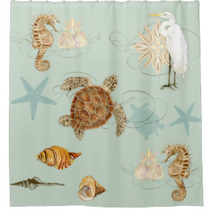 Rideaux De Douche Voies Côtières Egret Seahorse Coquilles de tortues